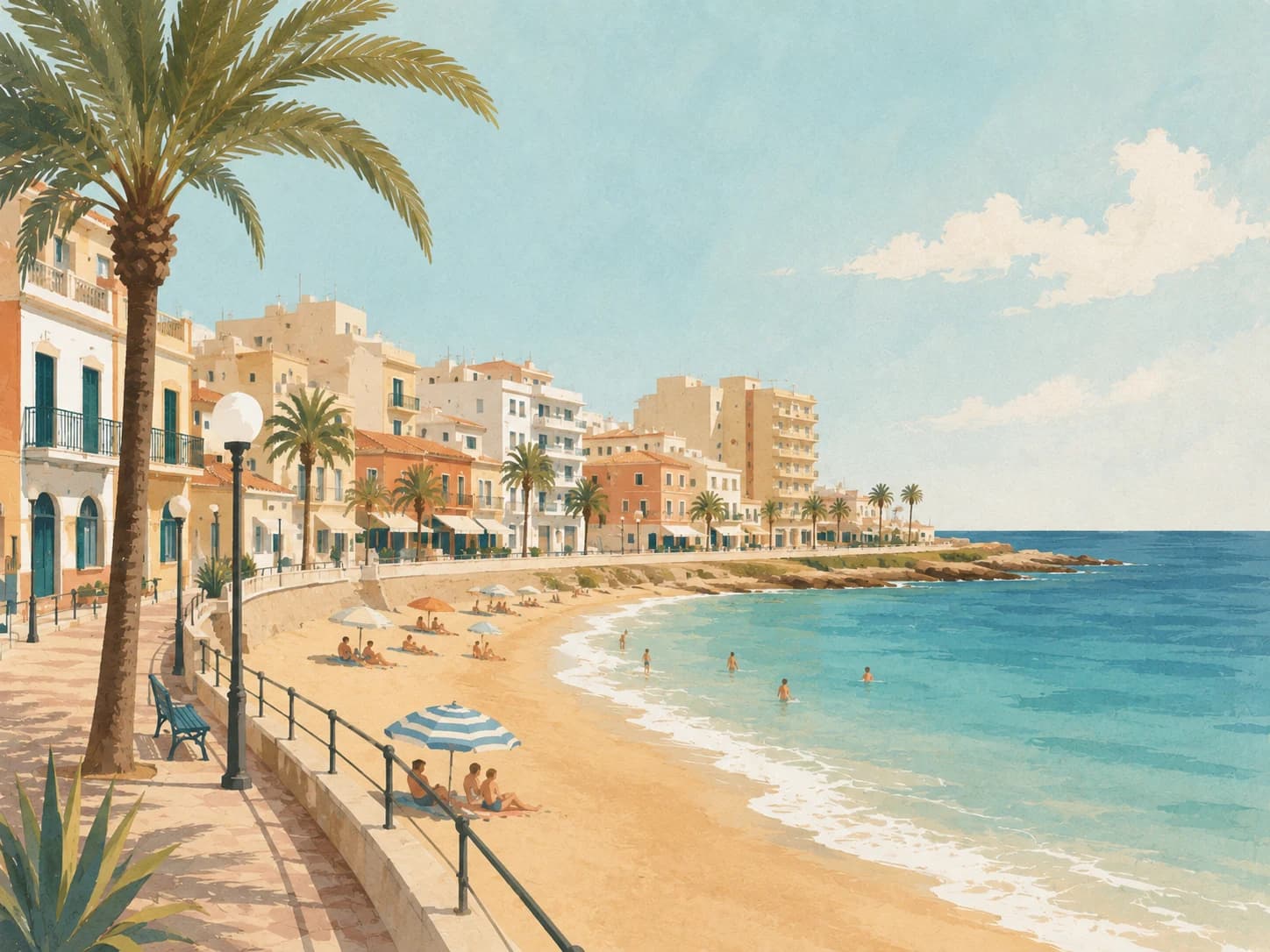 Stilisierte Illustration von Playa de Los Locos in Torrevieja
