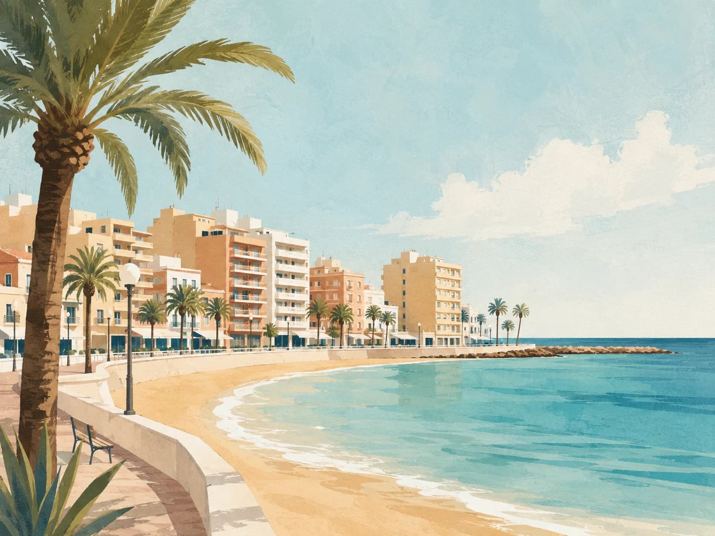 Stilisierte Illustration von Playa del Cura in Torrevieja
