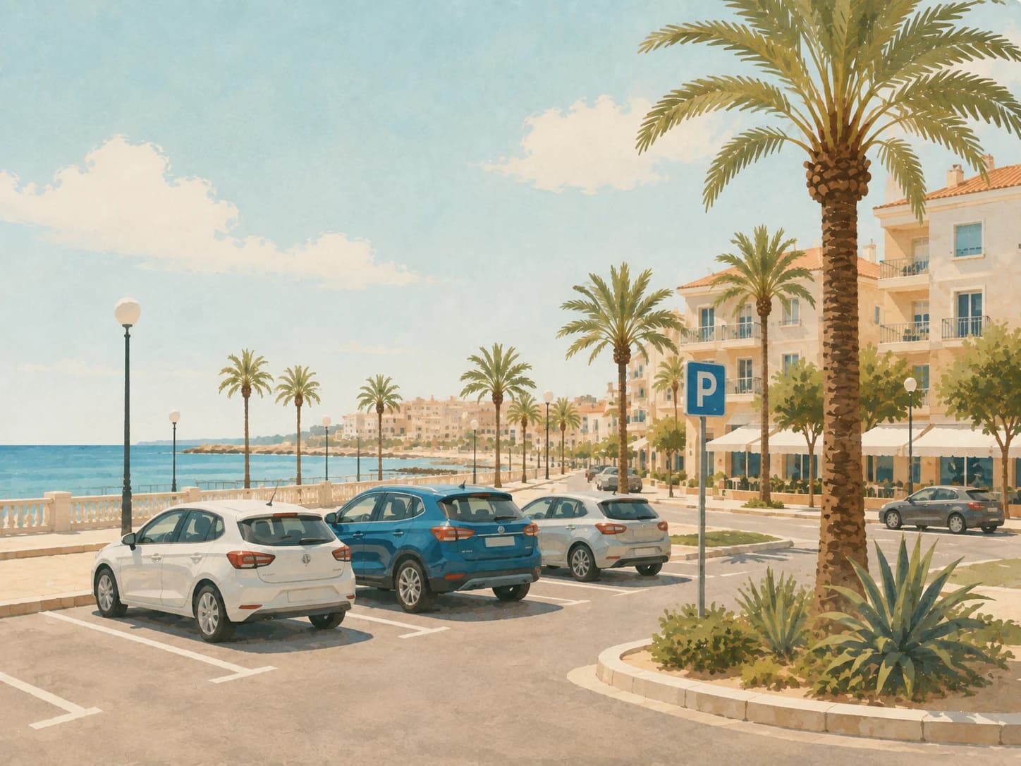 Stilisierte Illustration eines Parkplatzes nahe der Küste von Torrevieja