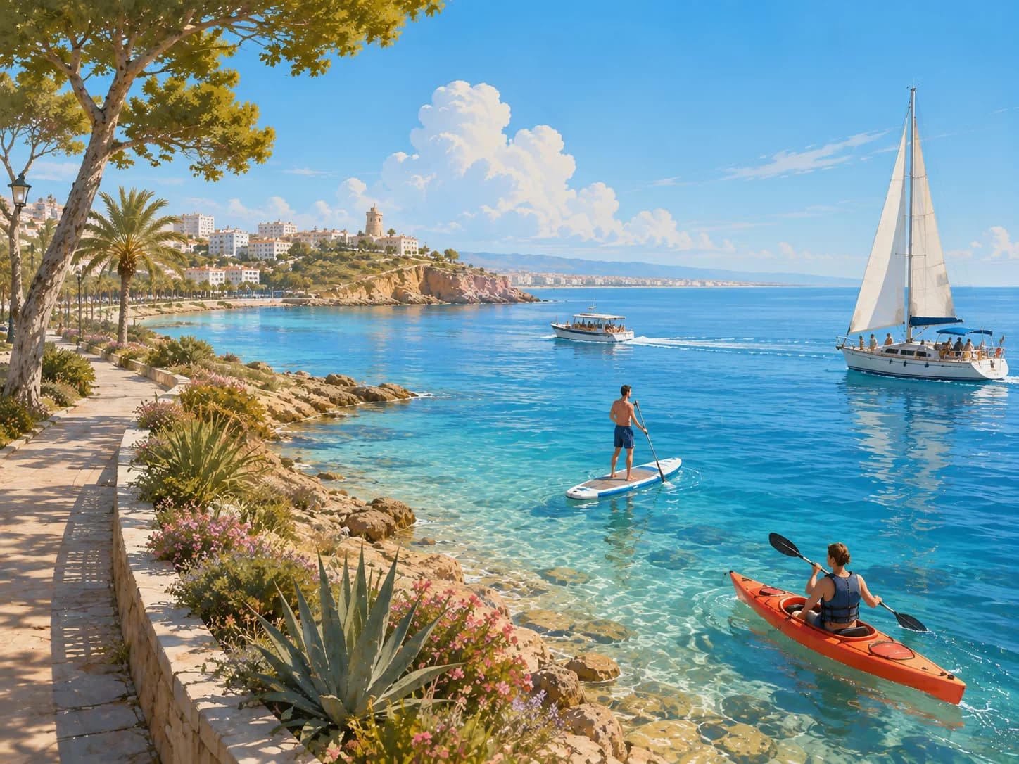 Wassersport in Torrevieja: von ruhigem SUP bis Bootsausflug und Tauchen.