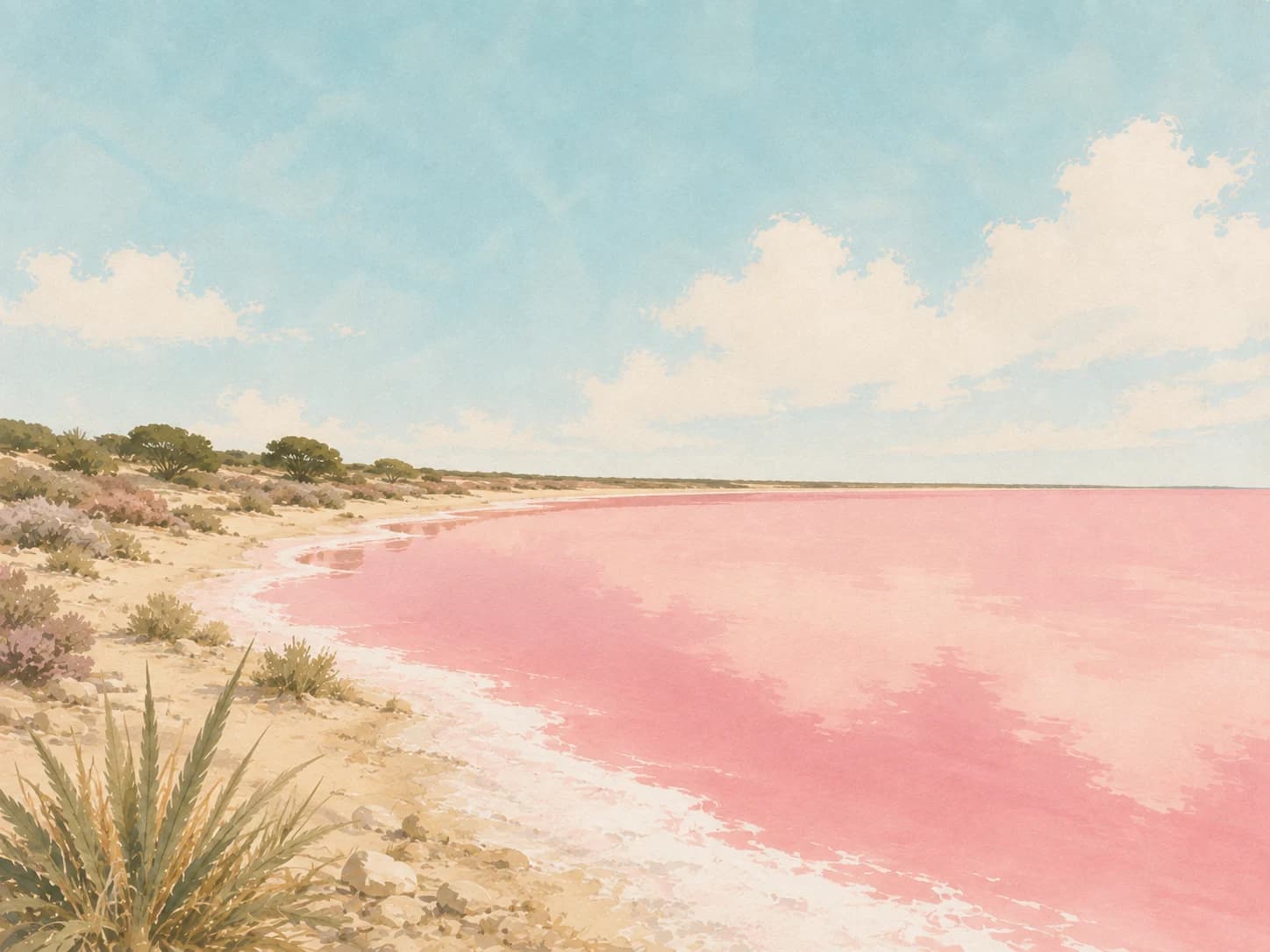 Stilisierte Illustration der pinken Salzlagune bei Torrevieja
